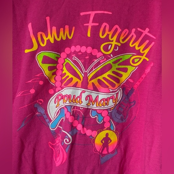 John Fogerty Short Sleeve T Shirt Youth XL/women’s XS EUC Pink Butterfly - Picture 2 of 3